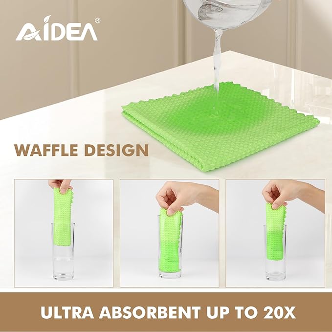 AIDEA Microfiber Glass Cleaning Cloth 12PK, Lint Free Cloth Polishing Cleaning Rags, Stainless Steel Wipes, Kitchen Dishcloths, Magic Cleaning Cloth for Glass, Windows, Mirrors, Stainless Steel 11×11"