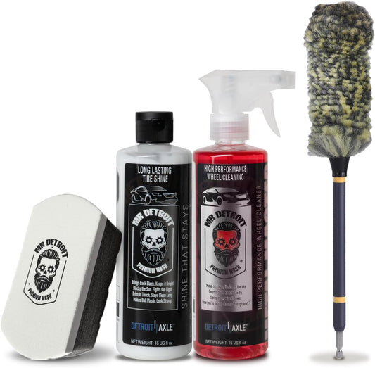 Mr. Detroit - 4pc Wheel & Tire Care Kit Powerful Wheel Cleaner, High-Gloss