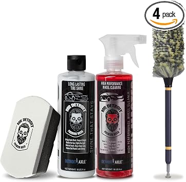 Mr. Detroit - 4pc Wheel & Tire Care Kit Powerful Wheel Cleaner, High-Gloss
