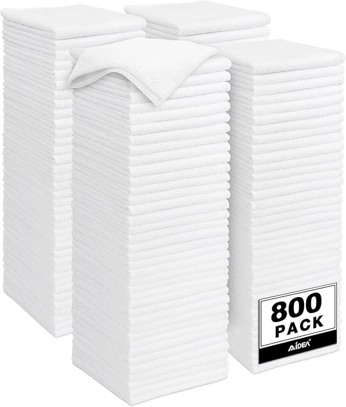AIDEA Microfiber Cleaning Cloth White-800PK, Soft Microfiber Towels for Cars, Absorbent Cleaning Rags, Lint-Free Streak-Free Wash Cloths for House, Kitchen, Window,11.5"×11.5"