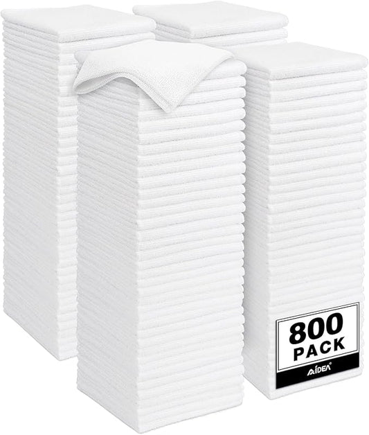 AIDEA Microfiber Cleaning Cloth White-800PK, Soft Microfiber Towels for Cars, Absorbent Cleaning Rags, Lint-Free Streak-Free Wash Cloths for House, Kitchen, Window,11.5"×11.5"