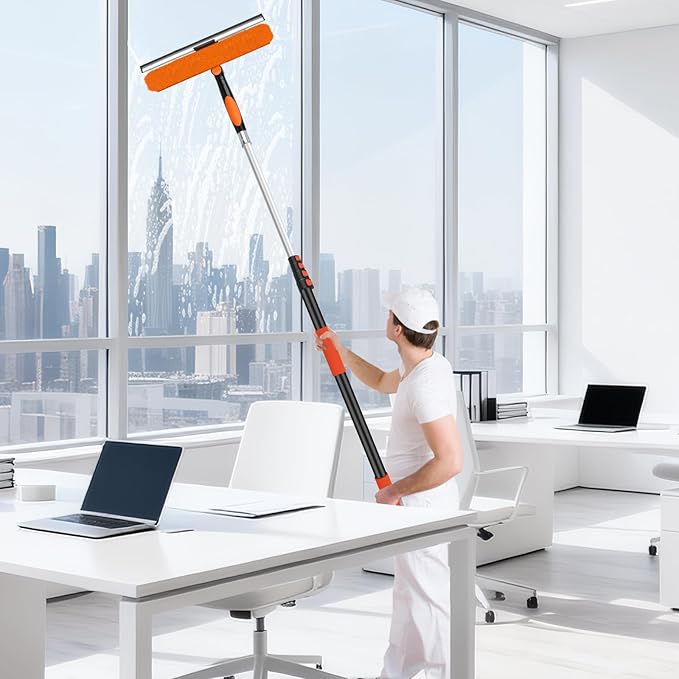 14" Extra-Wide Window Squeegee with Extension Pole, 26FT High Reach Window Cleaning Kit with- 2-in-1 Professional Window Scrubber & 5-20FT Extension Pole, for Indoor & Outdoor High Windows,RVs