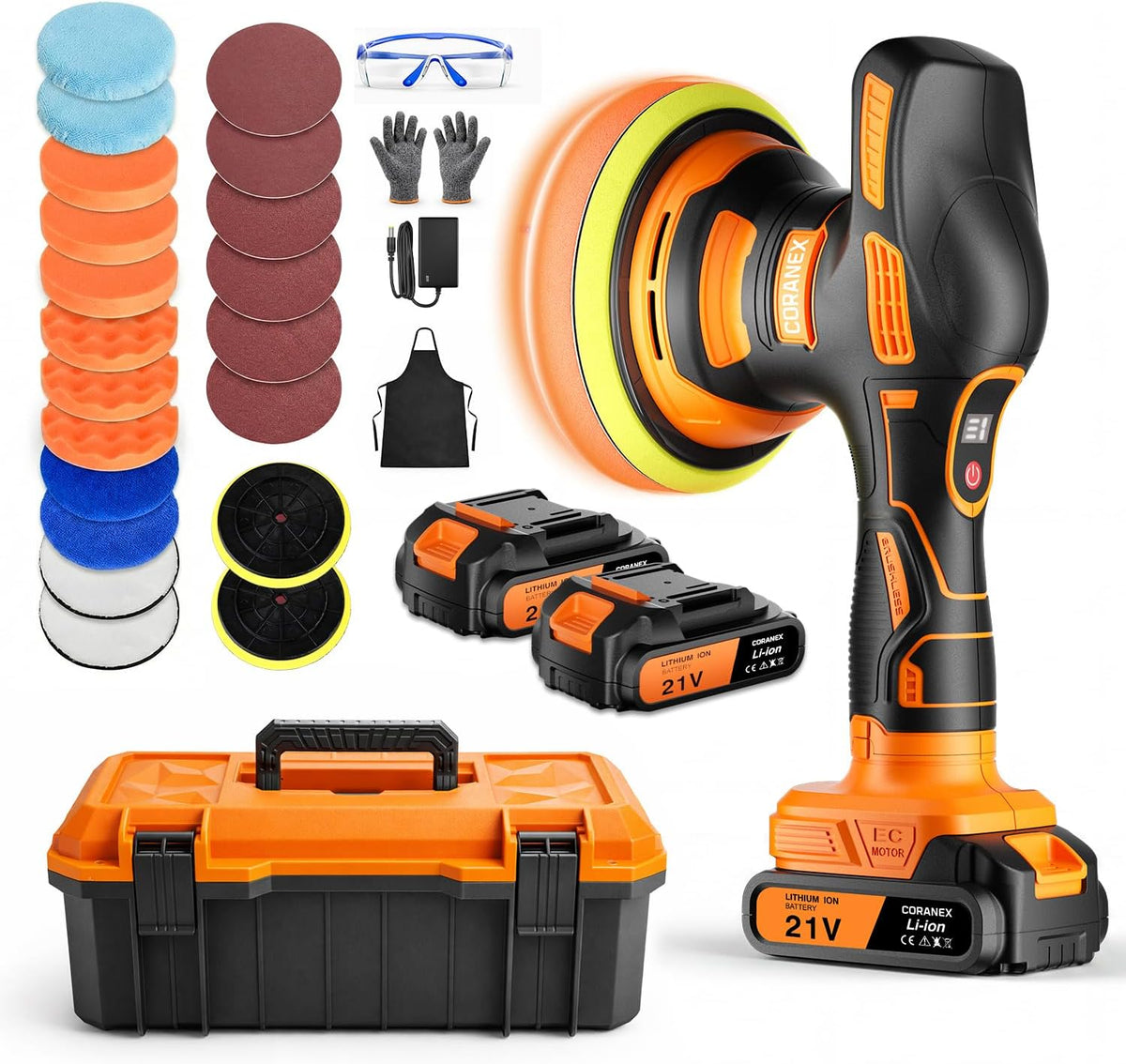 8-Speed Cordless Car Buffer Polisher Kit, 28 PCS Complete Kit