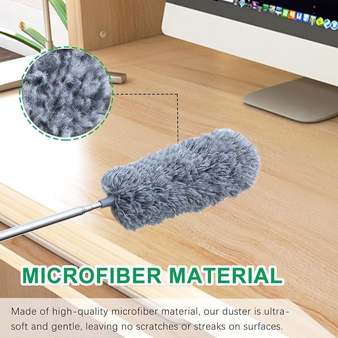2 Pack Small Microfiber Feather Duster for Cleaning, Hand Washable Dusters with Extendable Pole, Cleaning Tools for Office, Car, Window, Furniture, Ceiling Fan