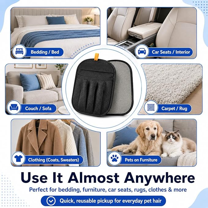NVNAN 3 PCS Pet Hair Removal Glove and Pet Grooming Glove Kit for Cats & Dogs, Pet Hair Gloves & Dog Washing Gloves ，Reusable Magic Brush Pet Hair Remover Tool for Laundry，Carpet,Car Seat，Couch