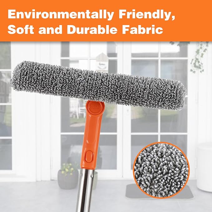 Professional 2 in 1 Window Squeegee with 68" Long Stainless Steel Handle,Microfiber Cloth and Rubber Car Window Squeegee for Gas Station, Glass,Shower