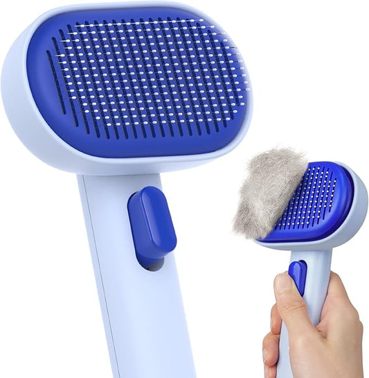 aumuca Skin Friendly Self-Cleaning Slicker Brush for Dogs & Cats, Gentle Pet Grooming Tool for Shedding & Deshedding, Efficient Hair Remover for Long & Short Haired Pets