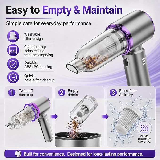 Cordless Handheld Car Vacuum, 21000Pa High Power Mini Portable Vacuum & Air Duster, Brushless Motor with HEPA Filter, 7-in-1 Cleaning Kit for Car, Home and Pet Hair