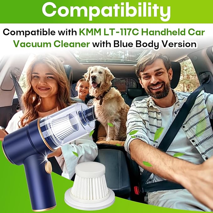 8-Pack HEPA Vacuum Filter Replacement with Cleaning Brush Compatible with KMM LT-117C Handheld Car Vacuum Cleaner, Washable & Reusable