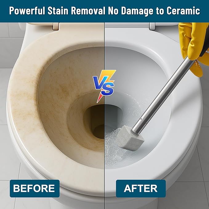 YINGMORE 2026 New Pumice Toilet Cleaner 17inch with Handle - Toilet, Pool & Tub Hard Water Stain Remover (1handle+8pumice)
