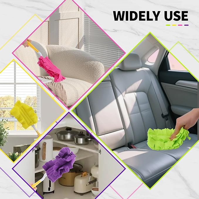 8 Pack Reusable Duster Pads Compatible with Swiffer Duster Refills, Washable Microfiber Dusting Cloths for Cleaning Home, Car, Pet, Furniture, Fans, Blinds