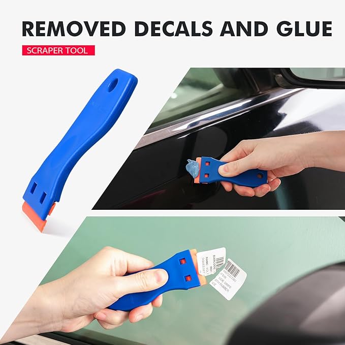 FOSHIO Plastic Razor Blade Scraper Include 2PCS Scraper Tool and 100PCS Blades for Gasket Remover, Labels Decal and Adhesive Remover for Windows and Glass