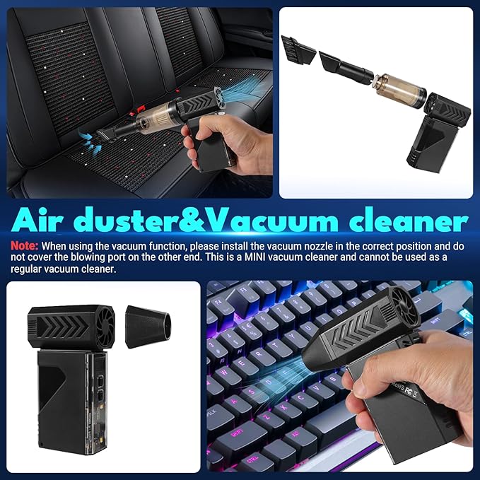 Violent Turbo Fan, Mini Electric Compressed Air Duster & Vacuum Cleaner, 130000RPM Portable Rechargeable Cordless Handheld Air Blower with LED Light for PC, Outdoor, House, Car, 8000mAh