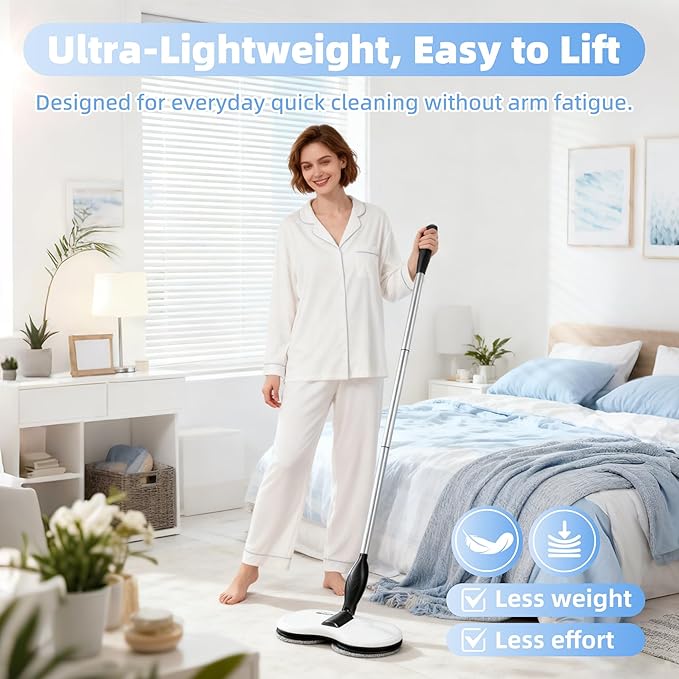 Electric Mop for Floor Cleaning, As Seen On TV, Cordless Spin Mopper Motorised Electric Mops for Hardwood Tile Laminate Floor Daily Light Cleaning (No Water Tank)
