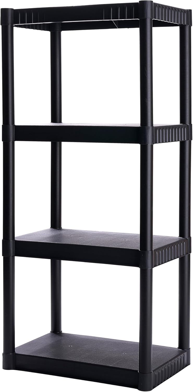 4-Shelf Plastic Storage Shelves, 48” x 23” x 14”, 200lb Capacity, Pantry, Office, Closet and Garage Shelves, Easy to Assemble, Durable Plastic Shelving Unit