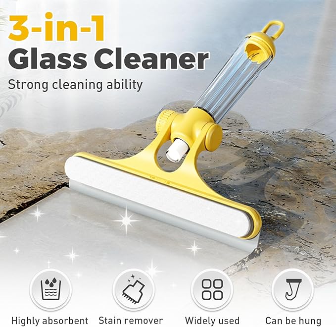3 in 1 Window Cleaning Scraper, 2025 New All-Purpose Cleaner Spray Squeegee for Car Home Kitchen Window,3 in 1 Spray Window Squeegee Cleaner Scraper (Yellow)