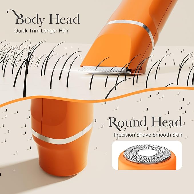 Electric Razor for Women Men - Wet Dry Shave, Waterproof Bikini Trimmer, Pubic Hair Removal Shaver with Hypoallergenic Ceramic Blades, Facial & Body Groomer, USB Recharge, Birthday Gifts - Orange