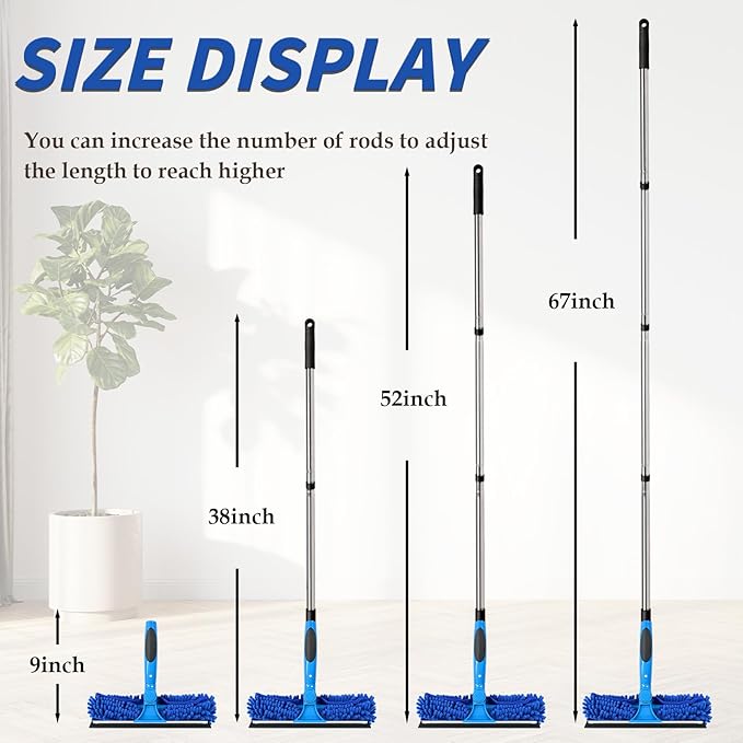 Professional 67" Window Squeegee, 3-in-1 Rotatable Squeegee for Window Cleaning with Extension Poles, Window Cleaner Tool Kit for Indoor & Outdoor High Windows and Car Glass