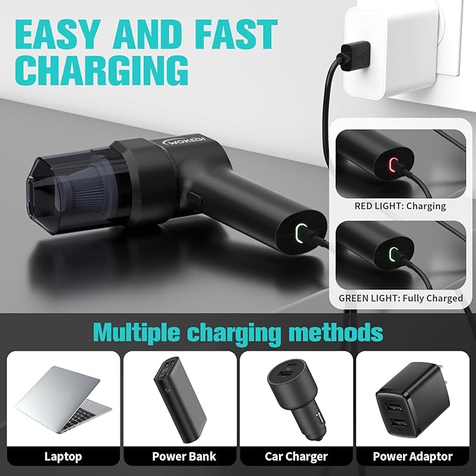 Handheld Mini Car Vacuum, 10000PA Wireless Portable Vacuum with 2000mAh Battery, 2 in 1 Vacuum Cleaner & Air Duster with Type-C Charging, Lightweight for Car, Home, Kitchen (Black)