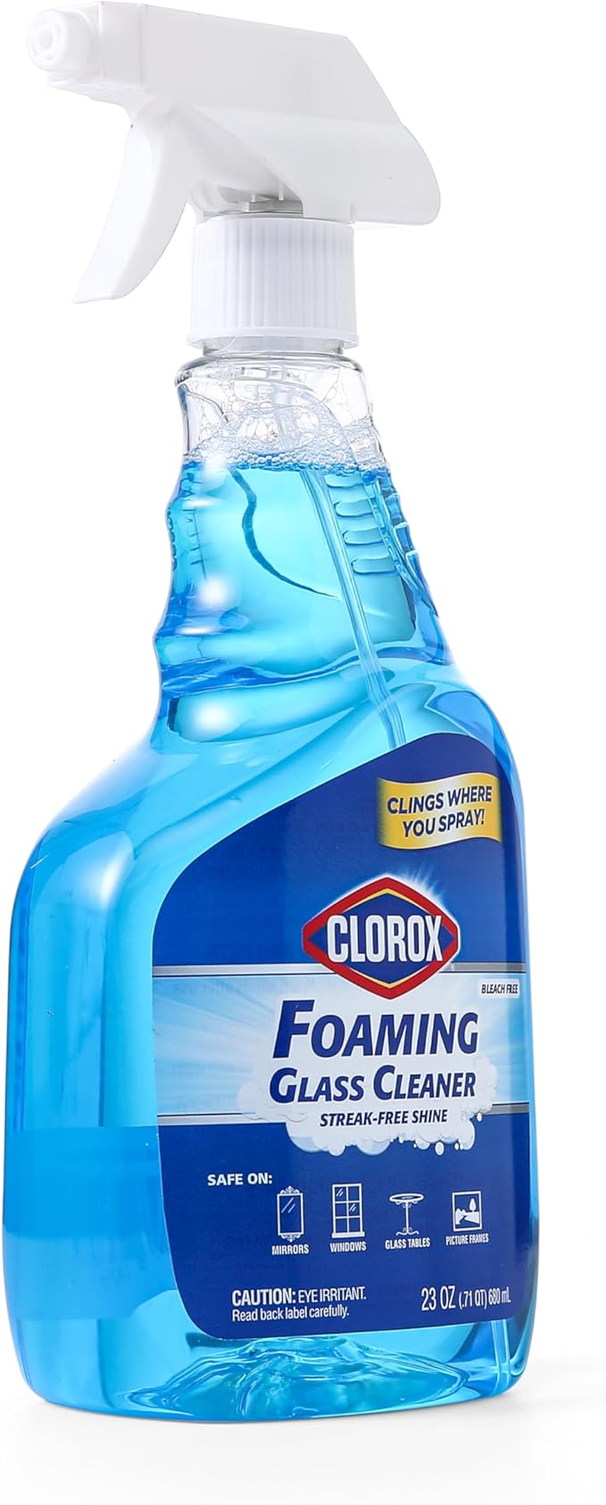 Clorox Foaming Glass Cleaner Trigger Spray, Streak Free No Drip Formula for Windows, Mirrors, and Glass Surfaces, All Purpose Household Cleaning Spray in Fresh Scent, 23 Ounce