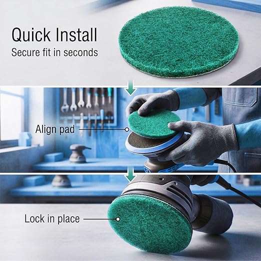 4 Inch 180 Grit Drill Brush Scrubber Scouring Pads, 20 Pcs Hook & Loop Power Scrubber Scour Pads for Rotary Tools, Random Orbital Sander (Green)