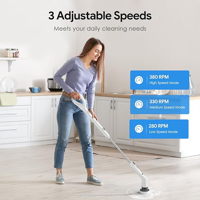 Electric Spin Scrubber,2026 New Cordless Cleaning Brush,Shower Cleaning Brush with 7 Replaceable Brush Heads, Power Scrubber 3 Adjustable Speeds,Detachable Long Handle & IPX7 Waterproof