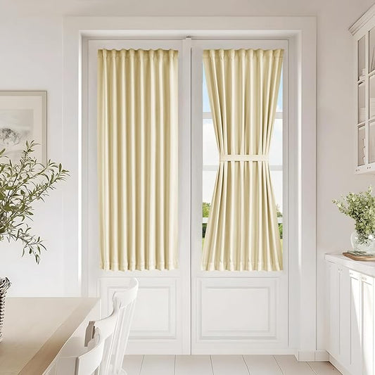Vatge French Door Curtains - Front Door Curtain Panel for Glass Window, Door Window Curtains for Doorways, 1 Panel, W25 x L54, Light Beige