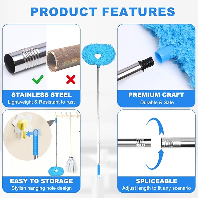 Storystore Ceiling Fan Cleaner Duster - Adjustable Duster with Extension Pole,Dusters for Cleaning Fan Blade, Walls and Cobweb (2Pcs Blue)