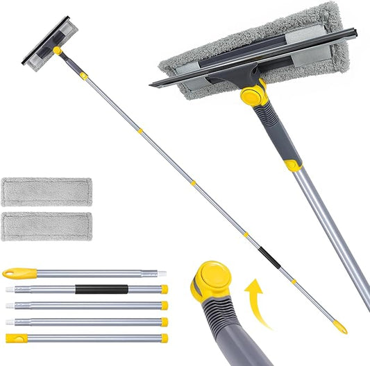 Masthome 77" Window Squeegee with Stainless Steel Pole, 2-in-1 Professional Window Cleaning Kit, 180° Lockable Rotating Head, Streak-Free Scrubber for High Window, Car Windshield, Indoor Outdoor Glass