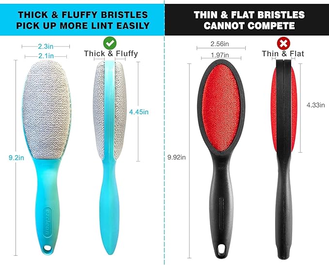 ezclean 3 Pack, 3 Colors, Lint Brush for Clothes, Furniture, Double Sided Pet Hair Remover Brush, Reusable Cleaner for Dog Cat Hair, Couch, Magic Velvet Lint Brush, Red and White and Blue