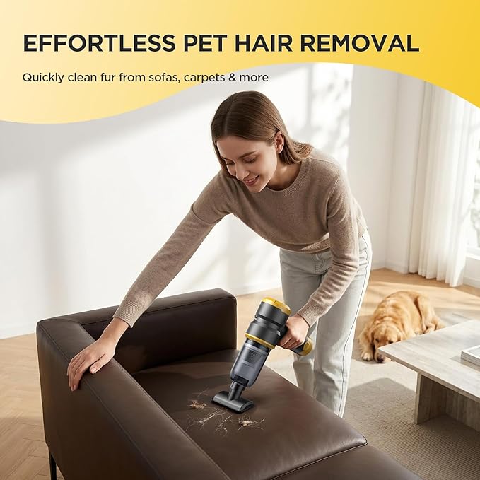 Handheld Car Vacuum Cleaner, 4-in-1 Cordless Rechargeable Mini Vacuum with Air Duster – Quickly Clean Crumbs, Pet Hair & Crevices in Car, Office, Home. Ideal for Commuters & Office Workers (Gold)
