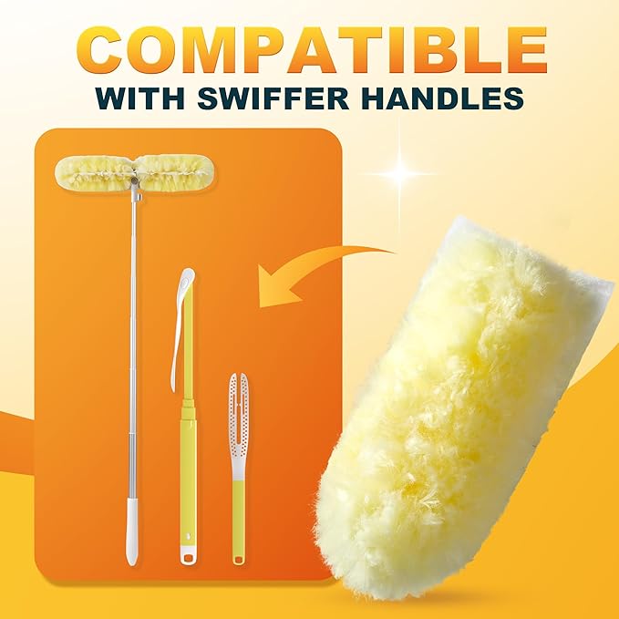 JOYMOOP Scented Telescopic Duster kit, 3FT Extendable Handle (Yellow) + 4 Yellow Refills for Swiffer Feather Duster,Easy Cleaning for Ceilings, Ceiling Fans, Blinds, Vents & Shelves