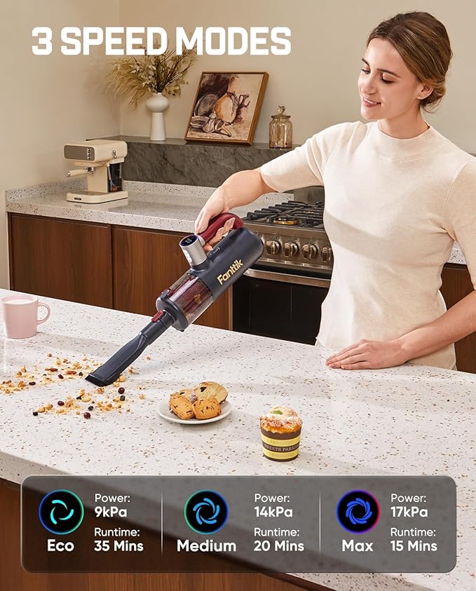 Fanttik Cruise V11 APEX Handheld Vacuum Cordless, 4-in-1 Vacuum Cleaner with AxLoop 180° Rotatable Handle, 145W Brushless Motor, LED Touch Screen, 3 Suction Modes for Home Corners, Kitchen, Crevices