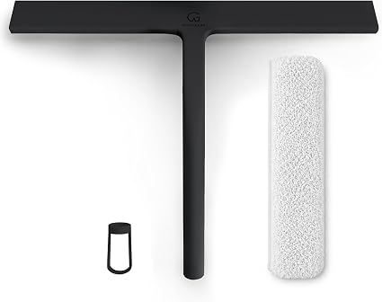 GÜTEWERK 2-in-1 Squeegee & Cleaning Cloth, 28cm Shower Squeegee for Shower Doors, Car Window Squeegee Glass Cleaning, Wa