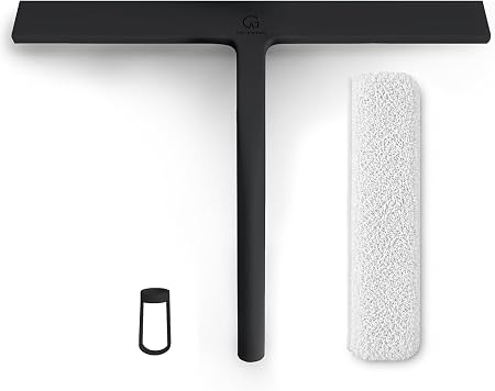 GÜTEWERK 2-in-1 Squeegee & Cleaning Cloth, 28cm Shower Squeegee for Shower Doors, Car Window Squeegee Glass Cleaning, Wa