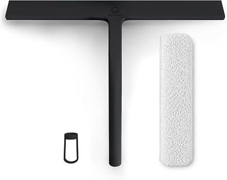GÜTEWERK 2-in-1 Squeegee & Cleaning Cloth, 28cm Shower Squeegee for Shower Doors, Car Window Squeegee Glass Cleaning, Wa