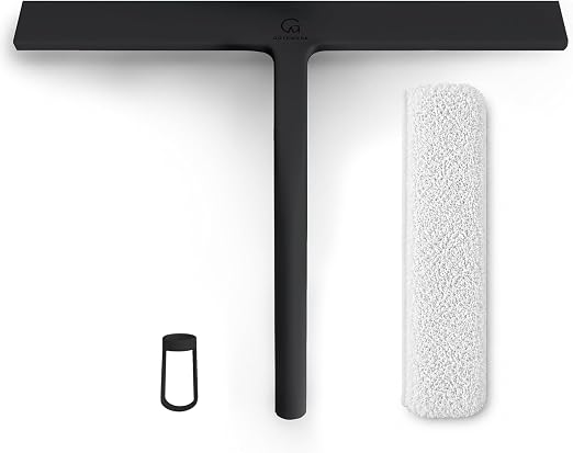 GÜTEWERK 2-in-1 Squeegee & Cleaning Cloth, 28cm Shower Squeegee for Shower Doors, Car Window Squeegee Glass Cleaning, Wa