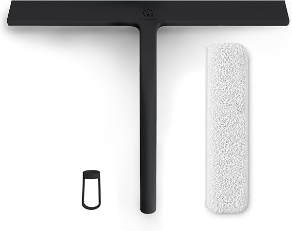 GÜTEWERK 2-in-1 Squeegee & Cleaning Cloth, 28cm Shower Squeegee for Shower Doors, Car Window Squeegee Glass Cleaning, Wa