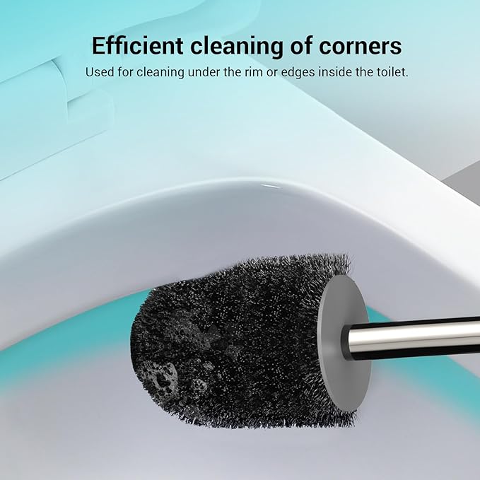 Toilet Brush and Holder Set, 2 Pack with Stainless Steel Handle Toilet Bowl Brush, Compact Toilet Scrubber Brush for Deep Cleaning Bathroom Restroom, Easy to Assemble-Grey