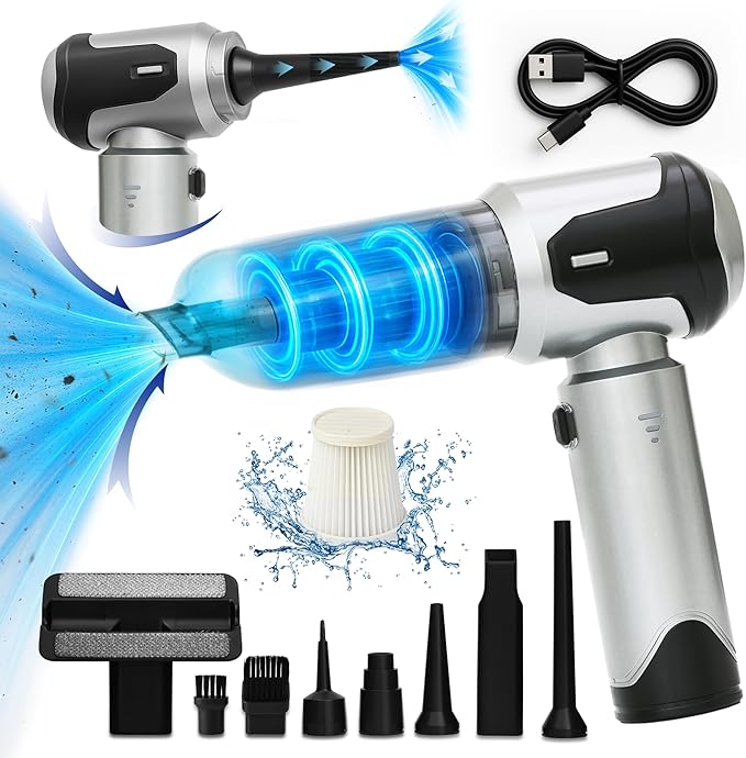 Car Vacuum Portable Cordless Handheld Cleaner, Mini Vacuum with 8 Attachments, Blower, Spray Lubricant & Microfiber Towels for Truck & Interior Cleaning