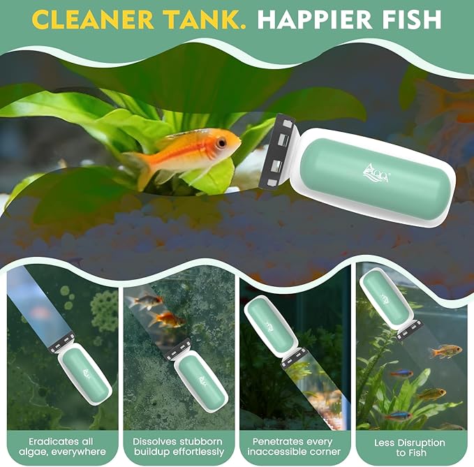 AQQA Aquarium Magnet Glass Cleaner - Enhanced Magnetic Fish Tank Cleaner with 2 Types of Blades, Self-Floating Aquarium Glass Scrubber Algae Scrapers for up to 0.5" Thick Glass/Acrylic Aquariums (M)