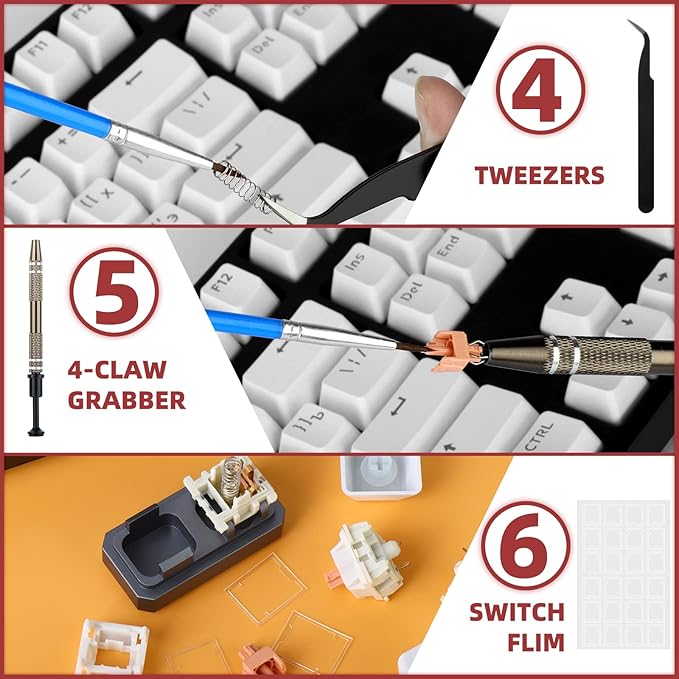 RUNJRX 44 Keyboard Switches Acrylic Lube Station,Switch Films 120Pcs,Switch Opener for MX Cherry Kailh Akko,Lube Tool for Mechanical Keyboard