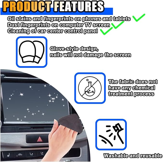 Square Car Touch Screen Cleaner Cloth, Microfiber Cleaning Pad Car Cleaning Wipes, Vehicle Screen Cleaner Tool Car Interior Cleaning Cloth for Car Dashboard Display Electronic Devices (2PCS Square)