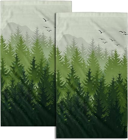 Misty Green Forest Hand Towels,Wild Nature Landscape Soft Water Absorbent Decorative Towel Washcloths for Bathroom Kitch