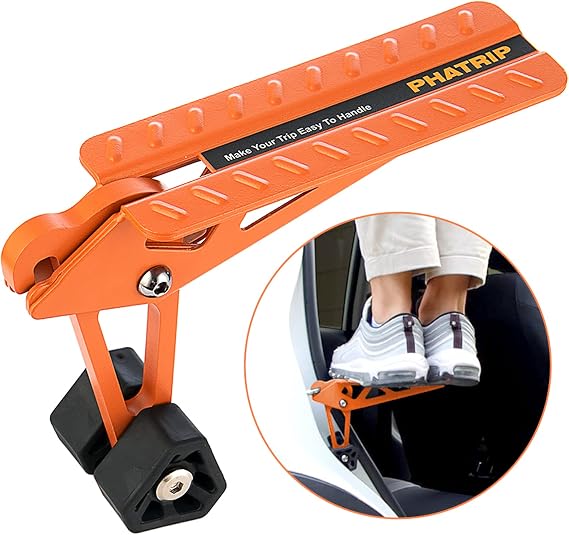 Car Door Step, Foldable Car Roof Step Helps Reach Vehicle's Roof, Simply Hook Over Car Door Latch Step and Both Feet to 
