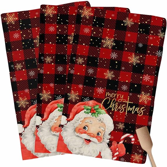 Christmas Santa Kitchen Towels, Absorbent Microfiber Kitchen Dish Hand Tea Bath Towel, Quick Dry Cleaning Cloth Dishclot