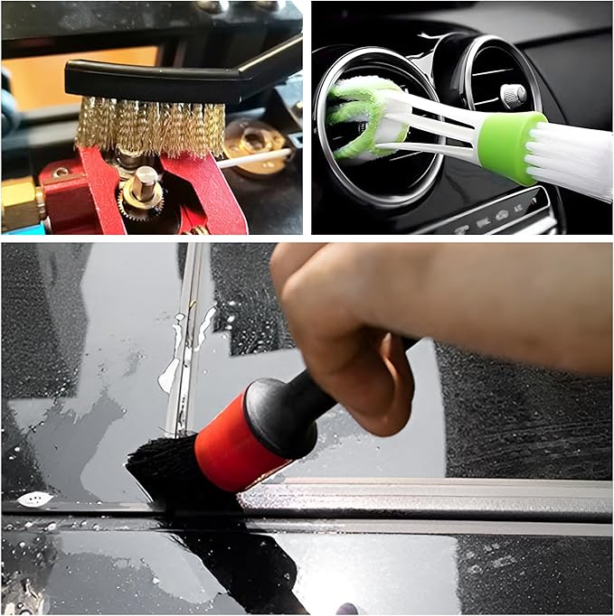 10 PCS Car Detailing Brush Set, Auto Cleaning Kit with Boar Hair & Steel Wire Brushes, A/C Duster, Car Interior Exterior Detailing Kit for Dashboard Engines Leather Wheel