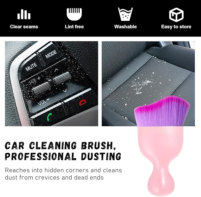 Ziciner 2 PCS Car Detailing Brush, Curved Soft Bristles Auto Removal Dust Collectors, Universal Vehicle Dashboard, Air Conditioner Vents etc Interior Cleaning Tool Accessory (Pink/Purple)