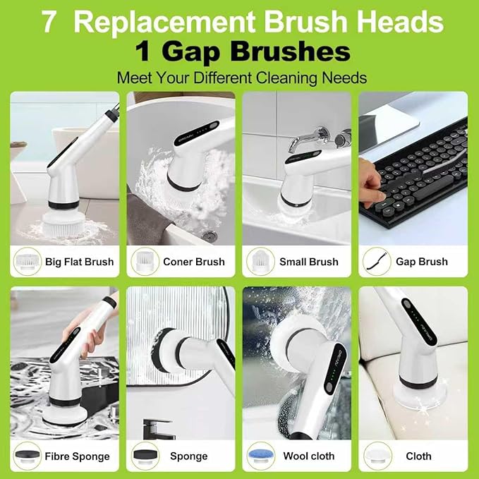Dreazu Electric Spin Scrubber, 12-in-1 Shower Scrubber & Retractable Long Handle, 44 lbs High-Torque & Variable Speed Shower Cleaning Brush for Bathroom,Toilet, Bathtub, Kitchen, Tile Floors, Car