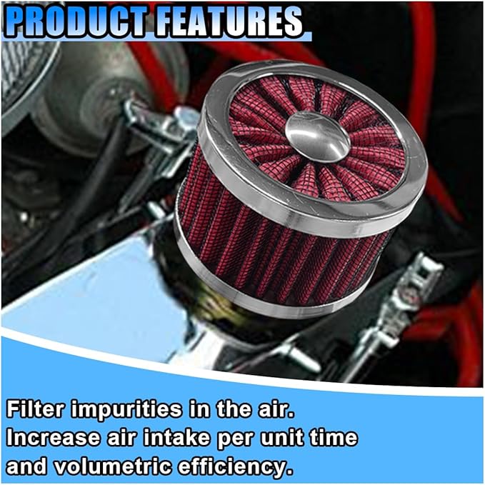 23mm Car Air Filter, 0.9'' High Flow Vent Valve Cover, Breather Filter, Universal Cold Air Intake Filter Breather, Car Accessories Fits Car Motorcycle (Red)